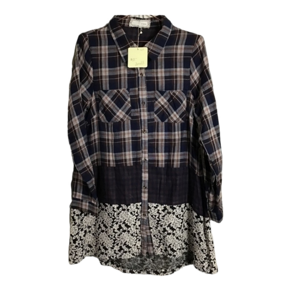 NWT A’reve Plaid Multi Media Tunic Top or Dress Small Modest Dark Academia